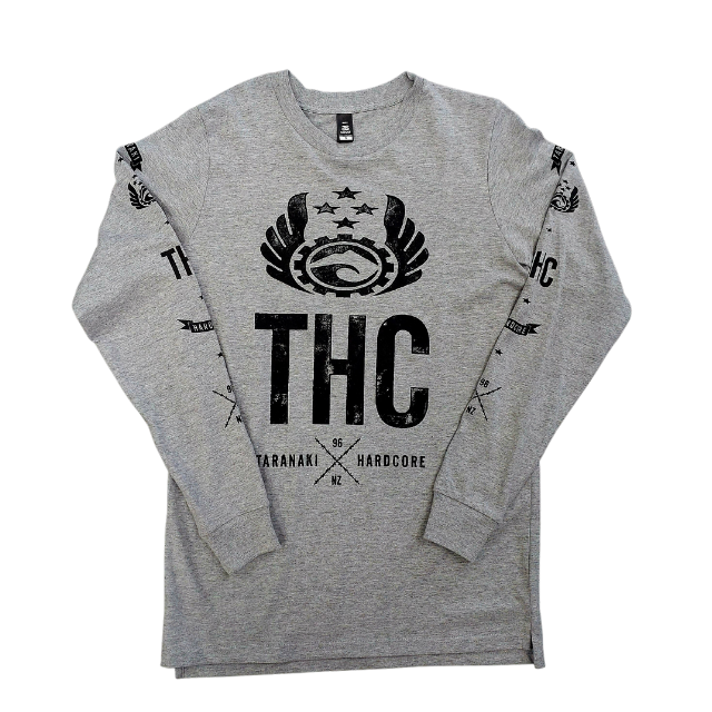 Mens Long Sleeved Logo Print T-Shirt - Grey Marle