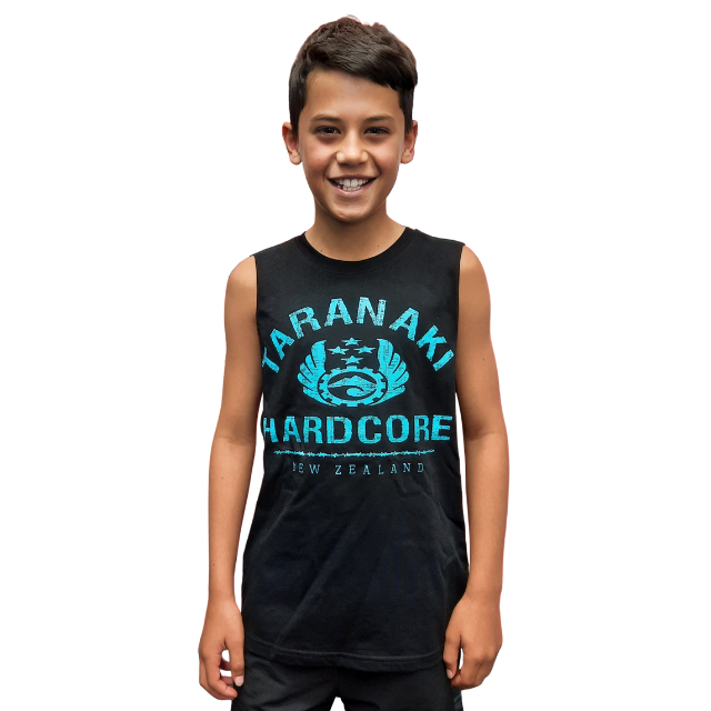 Kids Vintage Muscle Singlet - Black/Blue