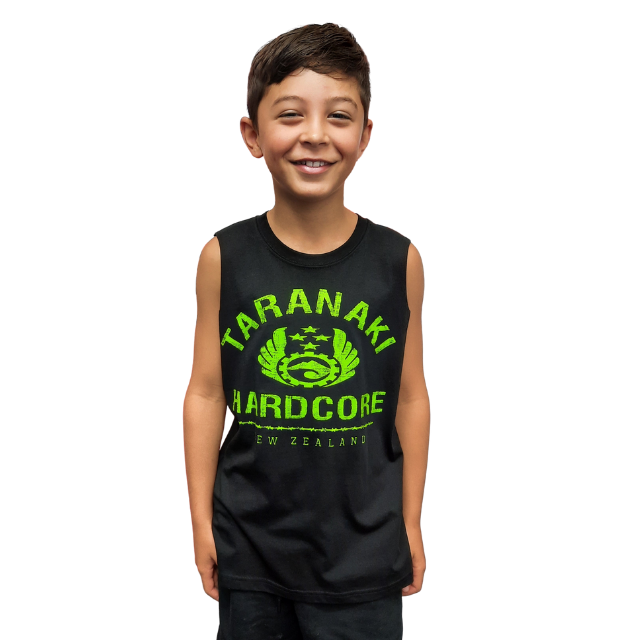 Kids Vintage Muscle Singlet - Black/Lime