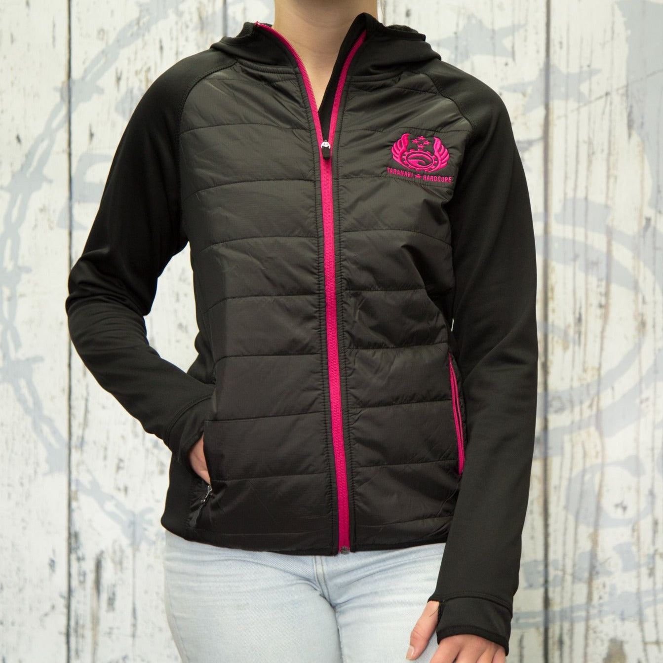 Womens Fleece Wings Jacket - Black/Pink