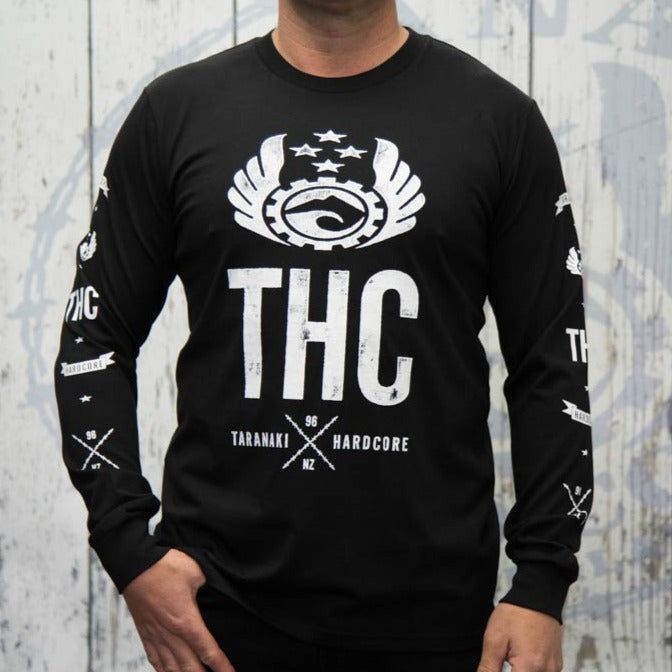 Mens Long Sleeved Logo Print T-Shirt - Black