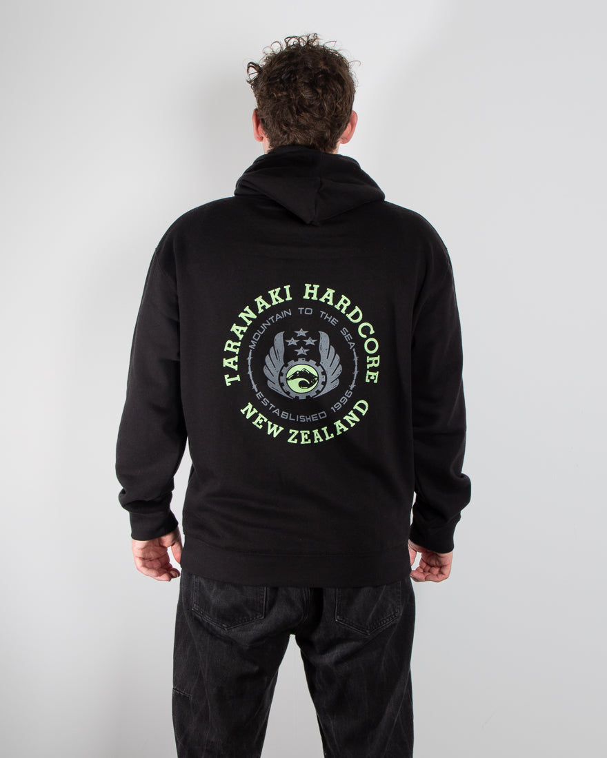 Mens Mountain To Sea Hoodie - Black/Lime